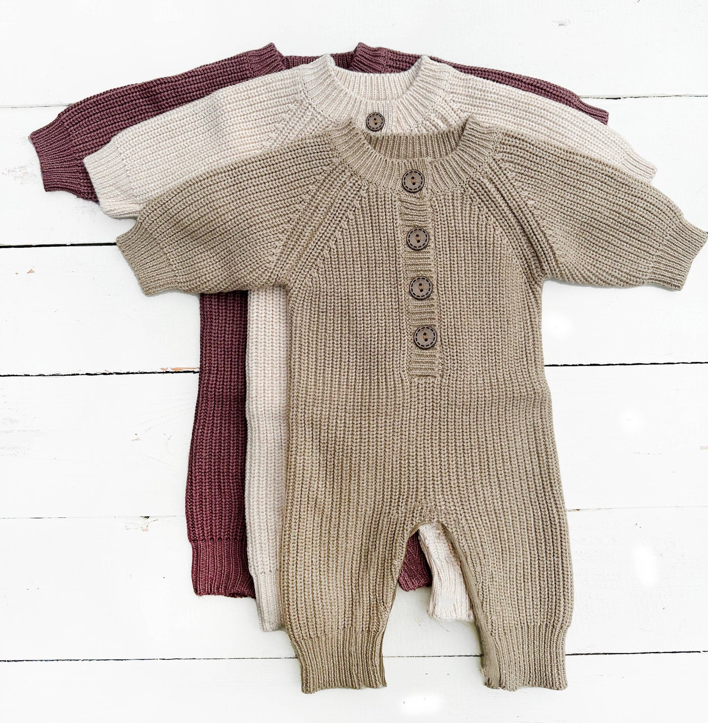 OLIVE & CRADLE - Harper Baby Knit romper Button front Jumpsuit w/ zipper