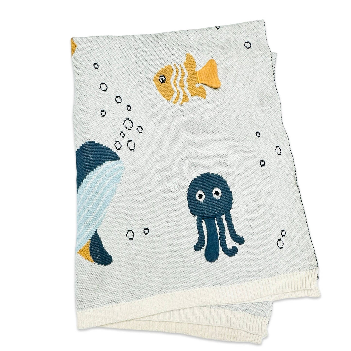Viverano Organics - Ocean Life 3D - Organic Jacquard Sweater Knit Baby Blanket