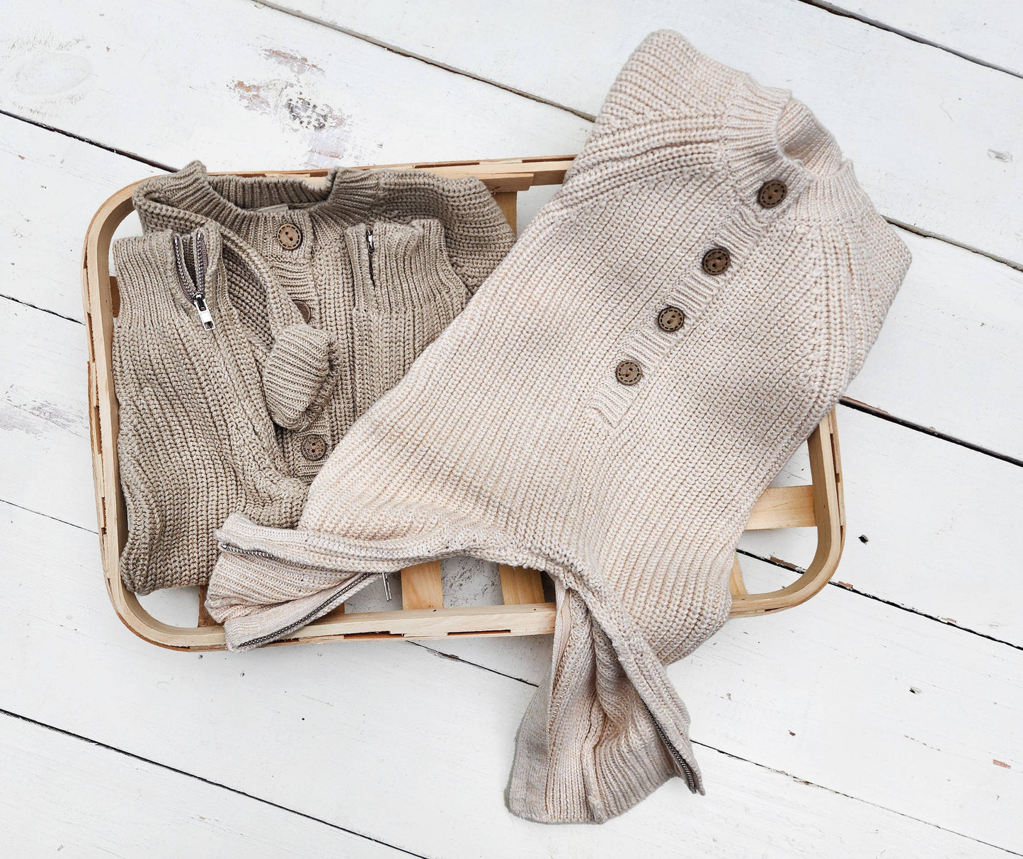 OLIVE & CRADLE - Harper Baby Knit romper Button front Jumpsuit w/ zipper