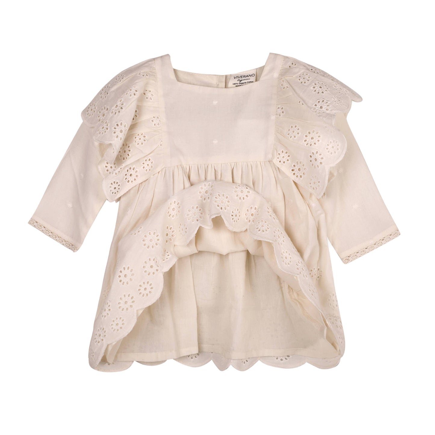 Viverano Organics - Schiffli Lace Collar Baby Girl Dress & Bloomer (Organic)