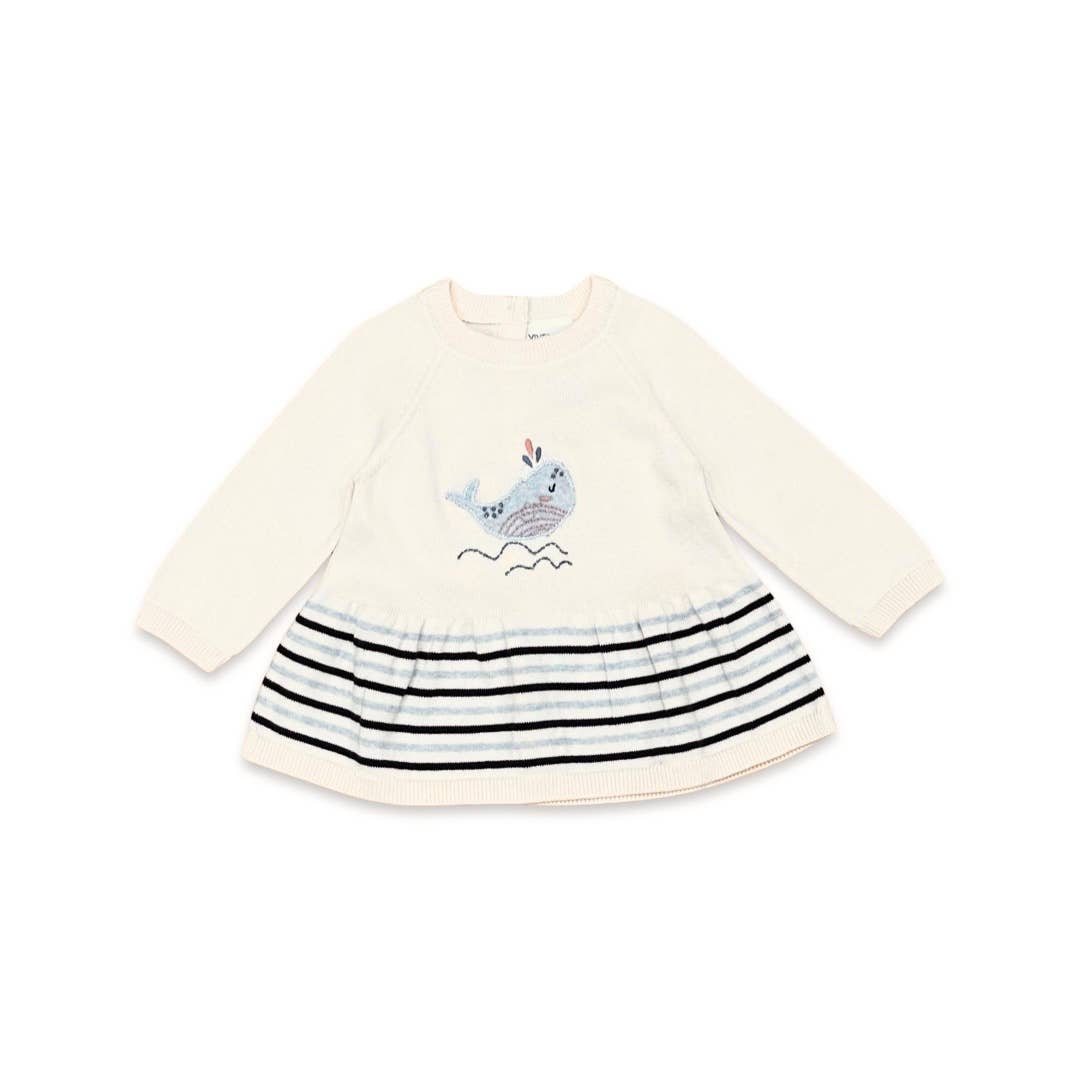 Viverano Organics - Whale Embroidered Ruffle Baby Short Dress (Organic)