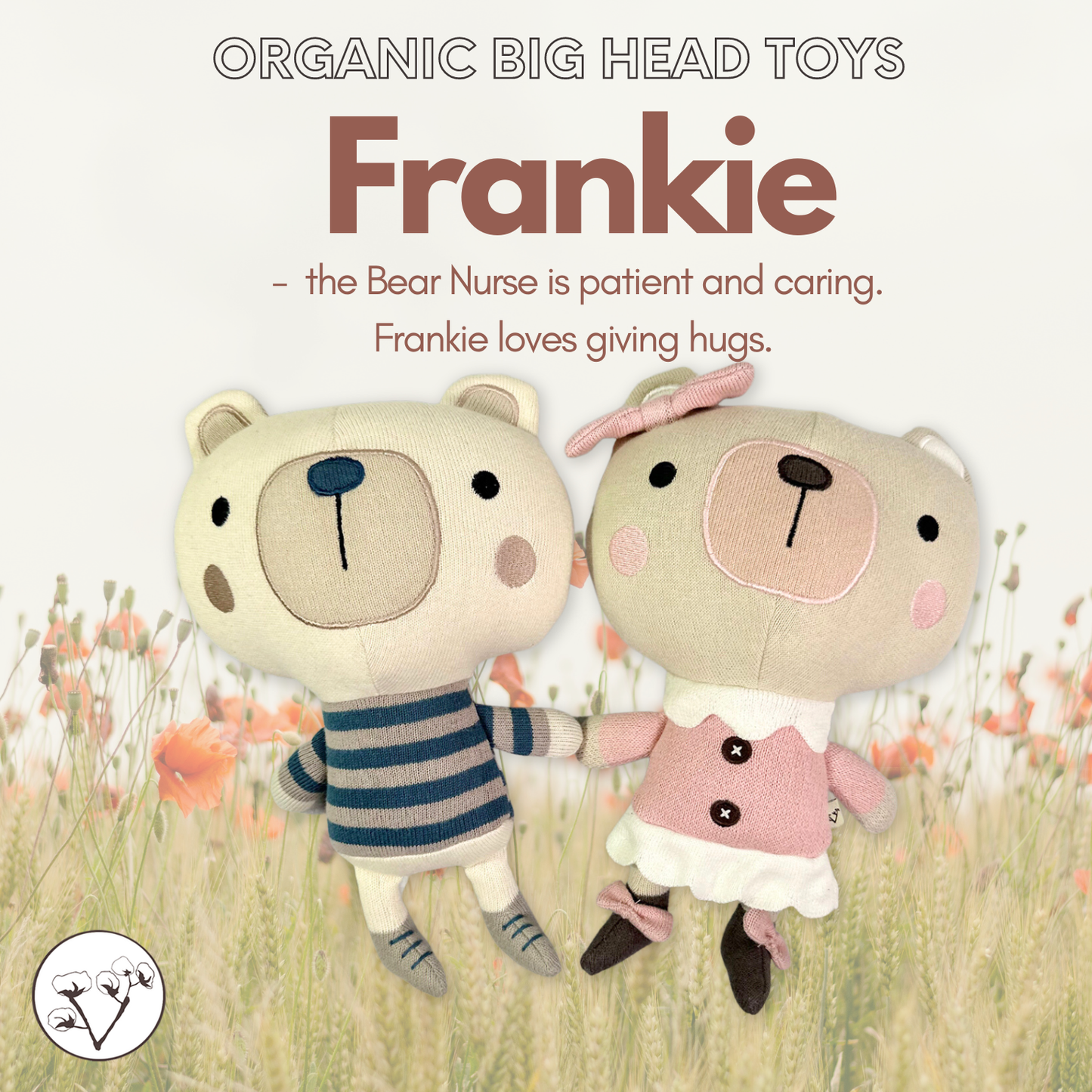 Viverano Organics - Frankie Bear Organic Cotton Knit Stuffed Animal Baby Toy