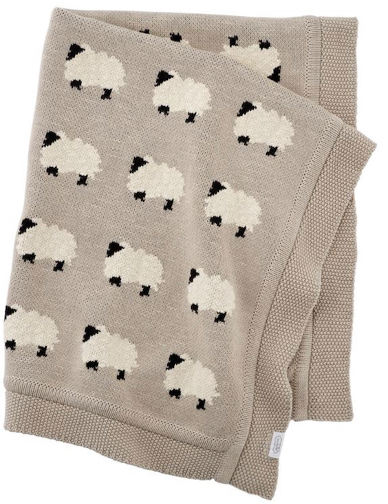 Viverano Organics - Furry Sheep - Organic Cotton Jacquard Knit Baby Blanket