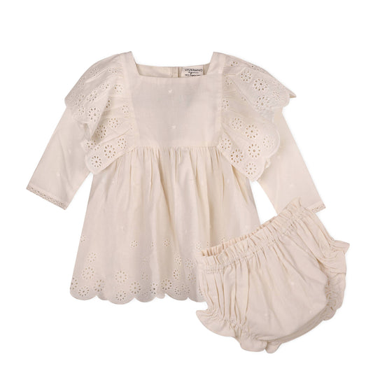 Viverano Organics - Schiffli Lace Collar Baby Girl Dress & Bloomer (Organic)