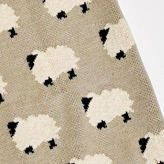 Viverano Organics - Furry Sheep - Organic Cotton Jacquard Knit Baby Blanket