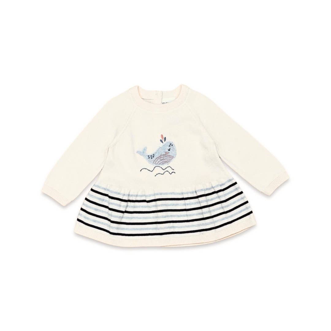 Viverano Organics - Whale Embroidered Ruffle Baby Short Dress (Organic)